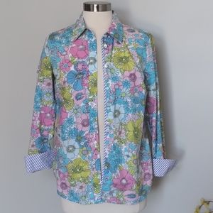 Talbots Shirt Floral Classic Cotton Button-Down Small